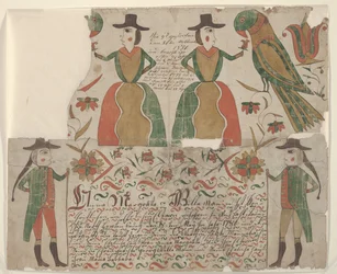 Akt urodzenia i chrztu dla Anny Margräty Willeman, Fraktur Painting, ok. 1810 (pióro i atrament z wc na papierze)