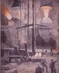 Huta Carnegie, przetwórcy Bessemera na pełnych obrotach, Pittsburgh, Pensylwania