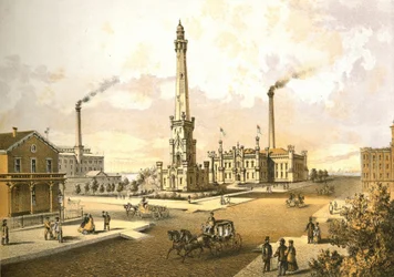 Chicago Water Works, z Chicago Illustrated, z opisami literackimi Jamesa W. Sheahana, wydane przez Jevne & Almini, Chicago, 1866-67