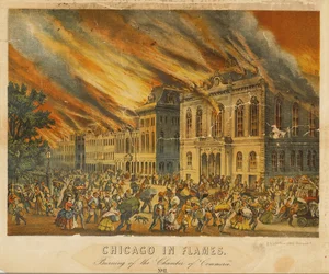 Chicago in Flames: Burning of the Chamber of Commerce (kolor lito)