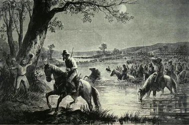 Armia Konfederacji przekraczająca Brody na rzece Potomac podczas inwazji na Maryland w 1862 roku (lito)