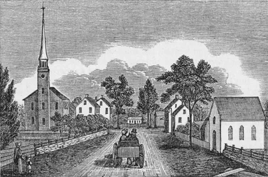 Kościoły kongregacyjne i episkopalne, East Haven, z „Zbiorów historycznych Connecticut”, John Warner Barber, 1856