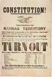 Konstytucja! Mieszkańcy Terytorium Kansas są proszeni o zebranie się..., wydrukowane przez E. C. K. Garvey & Co., ok. 23 października 1855