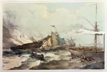 Zniszczenie statku emigrantów Ocean Monarch, rytowanego przez Maclure