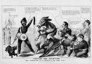Walka i omdlenia: ten krzyk Pierc-ing-mdleje na polu bitwy, opublikowany przez Strong Litho, Nowy Jork, c.1852