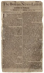 Pierwszy numer Boston News-Letter, 1704 (newsprint)