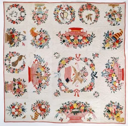 Kołdra z flagą i kwiatami, ok. 1860 (bawełna)