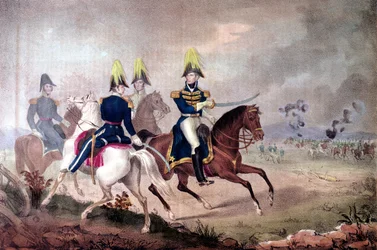 Generał William Henry Harrison (1773-1841) i sztab w bitwie nad Tamizą w 1813 r.
