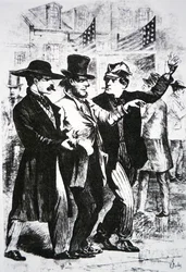 Upijanie się wyborcy, aby wpłynąć na jego głos w wyborach 1864 r. (rycina)