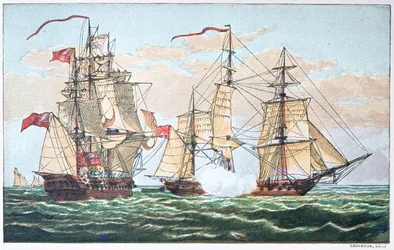 HMS Shannon kontra amerykański Chesapeake w 1813 podczas wojny 1812 (kolor lito)