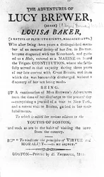 Strona wprowadzająca do Przygód Lucy Brewer wydrukowana przez H. Trumbulla, Boston, 1815