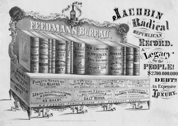 Jakobin radykalny zapis republikański: dziedzictwo dla ludzi!: 2 700 000 000 dolarów długu!!: drogi luksus, opublikowany przez Josepha Godfreya, Michigan, 1868