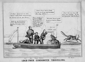 Kandydaci Loco Foco podróżujący systemem kanałów, opublikowane przez J Childs, Nowy Jork, ok. 1848