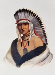 Petalesharro, Pawnee Brave, ilustracja z „The Indian Tribes of North America, Vol.1”, Thomasa L. McKenneya i Jamesa Halla, wyd. John Grant (kolor lito)