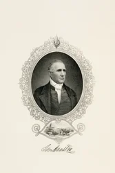 Portret Sama Houstona z widokiem na miasto, ca. 1855-c. 1860 (stalowy grawerunek na papierze tkanym)