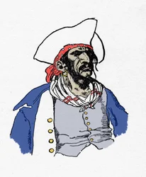 Portret pirata. „Księga piratów Buccaneers and Marooners of the Spanish Main”” autorstwa Howarda Pyle