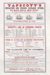 Plakat reklamujący Tapscotts Emigration and Foreign Exchange Offices, Nowy Jork, styczeń 1859