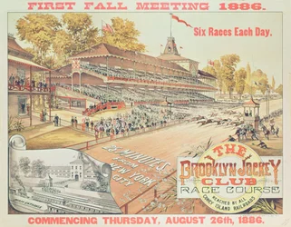 Plakat reklamujący tor wyścigowy Brooklyn Jockey Club, 1886 r.