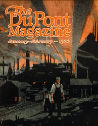 Podnoszenie mostu kolejowego za pomocą dynamitu, przednia okładka magazynu DuPont, styczeń-luty 1922