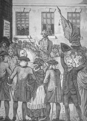 Czytanie społeczeństwu Deklaracji Niepodległości w 1776 r. (lito)