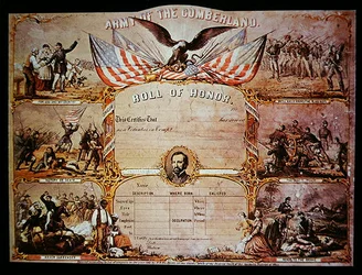 Certyfikat Roll of Honor wydawany mężczyznom, którzy służyli w Federalnej Armii Cumberland