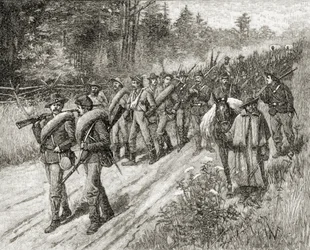 Armia Shermana w marszu na morze w 1865 r., z „Krótkiej historii Stanów Zjednoczonych”, opublikowanej przez AS Barnes und Co. w 1885 r.