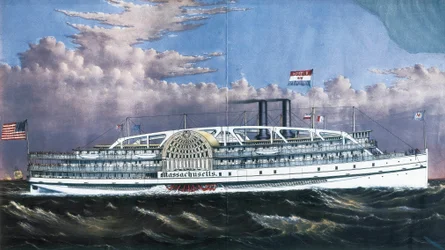 Steamboat Massachusetts działający z kołami wiosłowymi