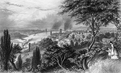 Miasto Cincinnati, Ohio, z Picturesque America, tom II, wydrukowany w Nowym Jorku 1872