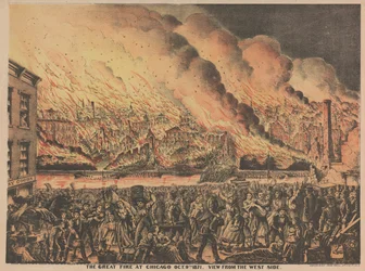 Wielki pożar w Chicago, 9 października, widok od strony zachodniej, 1871