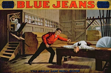 Scena z wielkim tartakiem, plakat do Blue Jeans