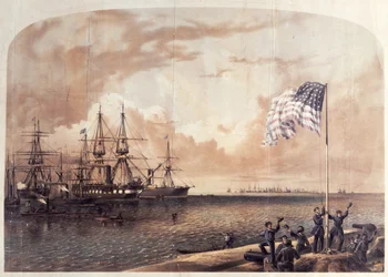 Zwycięstwo Unii w Port Royal, 7 listopada 1861, grawerowane przez Shearmana i Harta, 1861