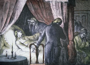 Śmierć Jerzego Waszyngtona w Mount Vernon w Wirginii (kolor lito)