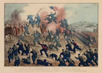 Szturm na Fort Donelson, wyd. autorstwa Currier i Ives, 1862