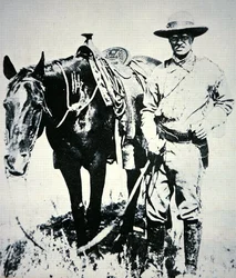 Theodore Roosevelt ze swoim koniem, c.1885 (lito)