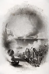 Ilustracja na stronie tytułowej przedstawiająca atak na Fort Sumter w 1861 r. z „Wielkiego buntu” J.T. Headley, opublikowano 1866