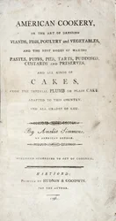 Strona tytułowa do American Cookery, napisana przez Amelię Simmons, opublikowana przez Hudson & Goodwin, 1796