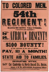 Do kolorowych mężczyzn. 54 Pułk! Ochotnicy z Massachusetts, pochodzenia afrykańskiego, 1863 r.