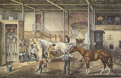 Trotting Cracks At Home, model stajni, wyd. 1868, Currier i Ives