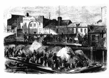 Włóczędzy zbierają szmaty na sprzedaż z wysypiska śmieci przy Beach Street, Nowy Jork, ok. 1870 r.