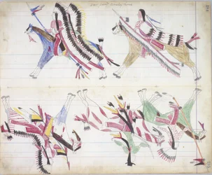Impreza wojenna wraca do domu, ilustracja z Black Horse Ledger, 1877-79 (ołówek i kredka na papierze)