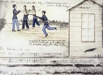 Śmierć Szalonego Konia (ok. 1842-77) w 1877 r., Fort Robinson, Nebraska (atrament na papierze)