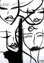 Abstrakcyjne twarze w stylu Ink