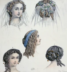 Fryzura panny młodej i innych, ok. 1853