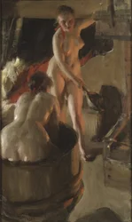 Filles de Dalecarlie prenant un bain - Dziewczyny z Dalarny w kąpieli, autorstwa Zorna, Andersa Leonarda (1860-1920). olej na płótnie