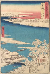 Poranek po śniegu, rzeka Sumida, prowincja Musashi , z cyklu Widoki o..., ok. godz. 1853.