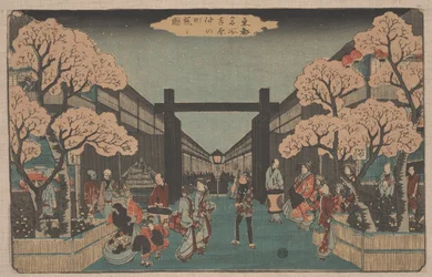 Kwiaty wiśni na Naka-no-cho w Yoshiwara (drzeworyt)