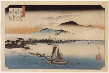 Geese Homing at Katata (kolorowy drzeworyt)