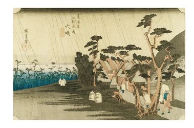 Oiso: Deszcz Tora z serii Pięćdziesiąt trzy stacje Tokaido, ok. 1831-1834 (drzeworyt na papierze)