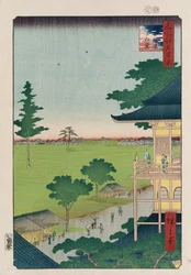 Sazai Hall, Five Hundred Raken [Świątynia]”, z serii „Sto widoków słynnych miejsc w Edo”