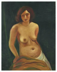 Popiersie siedzącej kobiety topless